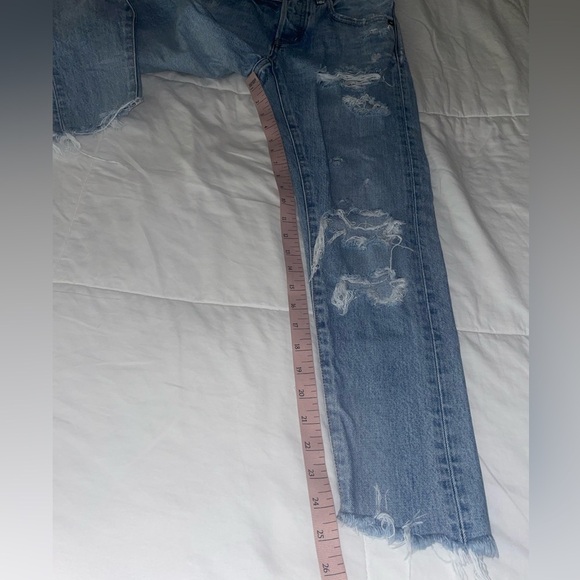 Moussy Vintage Creston Distressed Tapered Jeans 24 Light Wash Raw Hem Classic - Picture 14 of 14